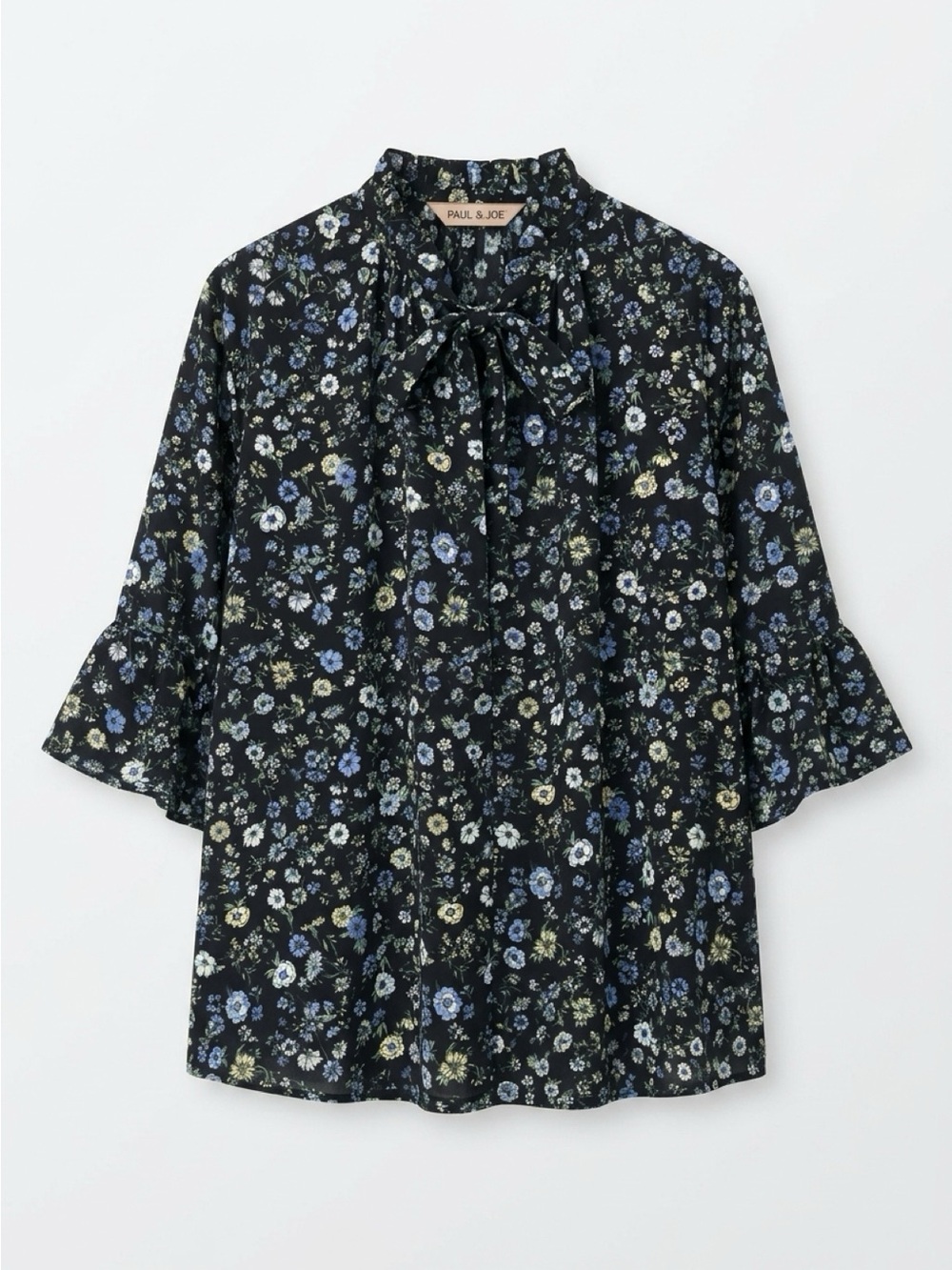 Paul & Joe for Uniqlo Navy Floral Tie-Neck Blouse